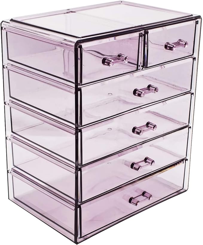 Sorbus Acrylic Makeup Organizer - Organization and Storage Case for Cosmetics Make Up & Jewelry - Big Clear Makeup Organizer for Vanity, Bathroom, College Dorm, Closet, Desk (4 Large, 2 Small Drawers)