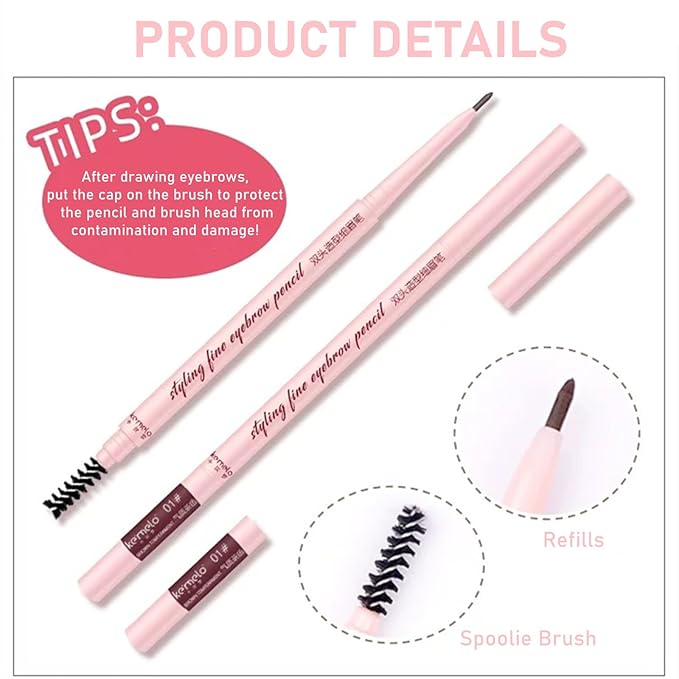 Eyebrow Pencil Dark Brown,Eyebrow Pencils for Women,Micro Brow Pencil Waterproof Smudgeproof,Ultra-Precise Tip Long-Lasting Brow Pencils for Natural Eye Brows,Built-In Spoolie Brush,03 Dark Brown.