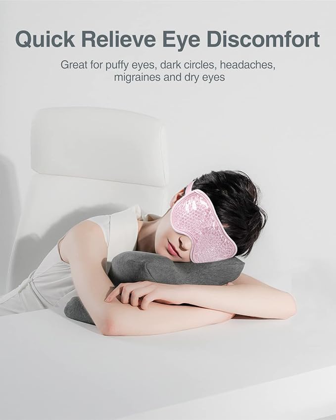 Luxtude Gel Eye Mask Cooling Eye Masks for Dry Eyes 2PCS, Hot Cold Eye Ice Pack Reusable Cold Eye Mask, Frozen Cold Eye Compress for Puffiness/Dark Circles/Headaches/Skincare/Eye Bags (Pink)