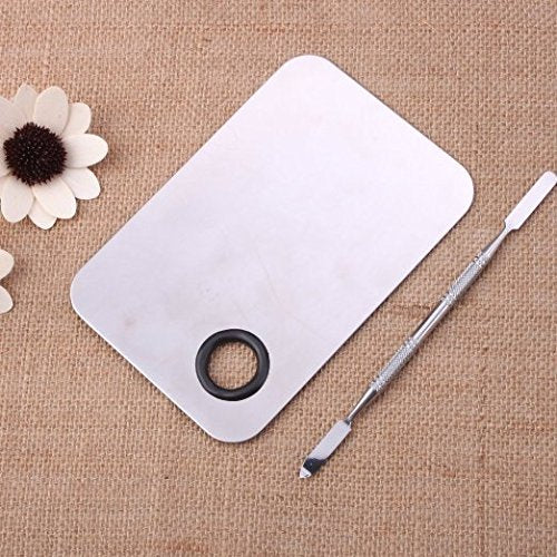 Onwon Stainless Steel Professional Pro Lady Cosmetic Makeup Palette Nail Eye Shadow Mixing Makeup Palette with Spatula Tool(150x100MM)