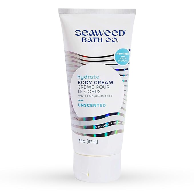 Seaweed Bath Co. Hydrate Body Cream - Unscented | Nourishing Moisturizer for Body and Hands | With Vitamin E, Hyaluronic Acid and Shea Butter For Dry Skin | 6 oz
