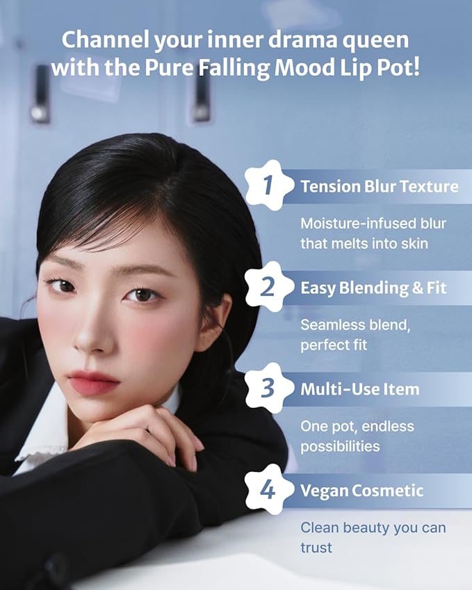 DEARMAY Pure Falling Mood Lip Pot No. 06 Cutest Pairs 0.23 Oz. Vegan Lip Stain Lip & Cheek Multi-Use Tint With Hydrating Formula for Smooth Soft Blend Without Dryness or Fine Lines, Korean Makeup