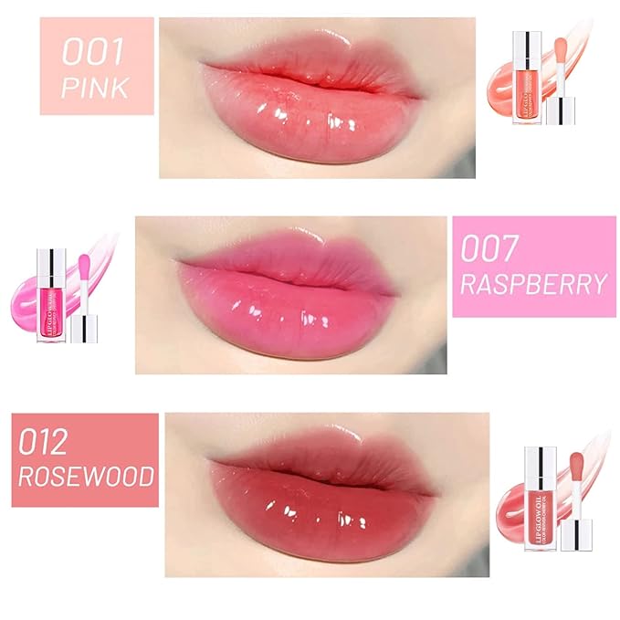Plumping Lip Oil, Hydrating Lip Glow Oil Cherry, Plumper Lip Gloss Oil Set Clear, Lip Oil Tinted for Lip Care and Dry Lips, Long Lasting Nourishing Lip Glow Oil,Lip Plumper Gloss(001 PINK)