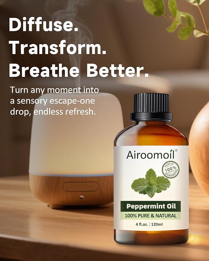 Pure Peppermint Essential Oil, 100% Pure Natural Peppermint Essential Oil, Premium Grade Essential Oils for Diffusers for Home, Skin, Care Massage, Soap Making, Aromatherapy, 4 Fl Oz | 120ml