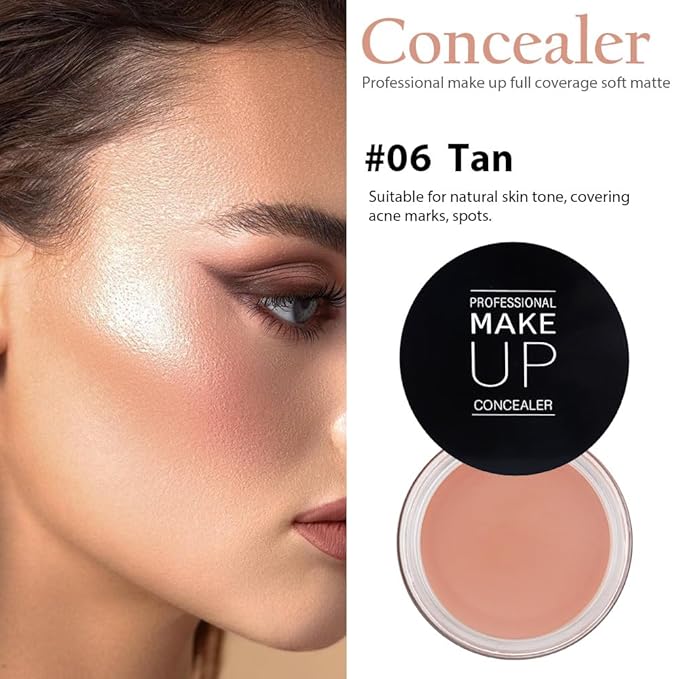 Pot Concealer with Makeup Brush Set,Tattoo Color Correcting Concealer,Full Face Color Correcting Conceal Foundation,Under Eye Concealer Brightener Dark Eye Ring corrector de ojeras (06-TAN)