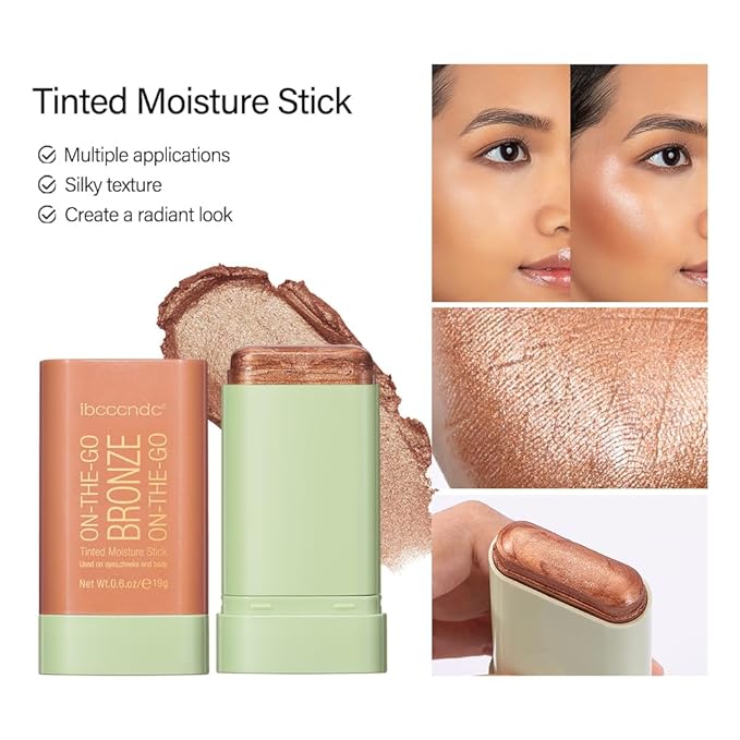 Multi-Use Makeup Bronzer Stick for Effortless Glow - Hydrating Solid Moisturizer with Natural Bronze Tint for Eyes, Lips & Cheeks (#3 Rich Glow)