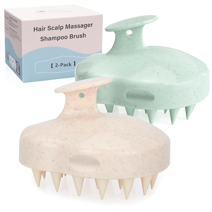 FREATECH 2-Pack Wheat Straw Hair Scalp Massager Shampoo Brush with Silicone Bristles for Hair Growth and Dandruff, Scalp Scrubber Head Exfoliator for Wet & Dry Use, Women Men Kids