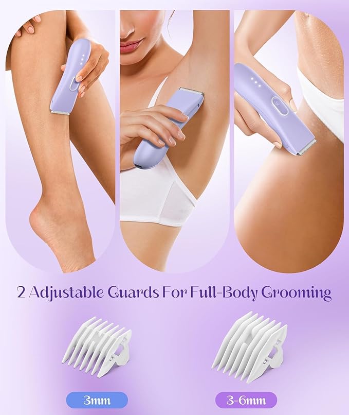 Bikini Trimmer for Women - Painless Pubic Hair Trimmer with 3 Shaving Speeds, IPX7 Waterproof Electric Razor, Cordless Women’s Bikini Shaver for Sensitive Skin