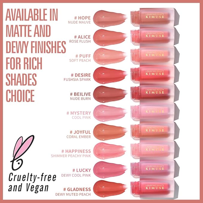 KIMUSE Soft Cream Blush Makeup, Liquid Blush for Cheeks, Weightless, Long-Wearing, Smudge Proof, Natural-Looking, Dewy Finish