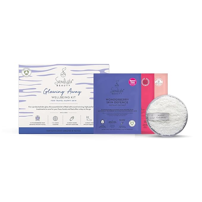 GLOWING AWAY Gifting Bundle | SKIN DEFENCE Sheet Mask | Rosy Toes - Foot Mask Instant Pedciure | Rosy Hands - Hand Mask Instant Manicure| Magic Cleanse™ Eco-friendly Cleansing Tool