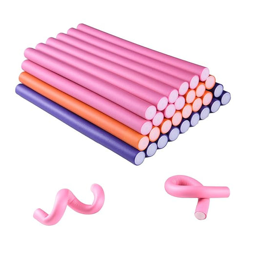 30PCS 9.45" Flexible Foam Curling Rods, Twist Heatless Hair Rollers for Women, Girls, Long and Short Hair, Sleep-In (0.71 x 9.45 Inch, Random Color)