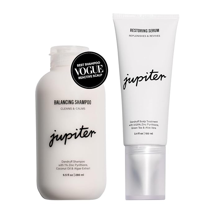Jupiter Anti-Dandruff Shampoo and Serum, for Women & Men, Dermatologist-Formulated for Flaky, Itchy, Oily, & Dry Scalp, Sulfate-Free, Vegan, Color-Safe, & Paraben-Free, Shampoo with Zinc