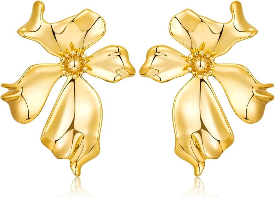 CLASSYZINT Gold/White/Red/Black Flower Stud Earrings For Women