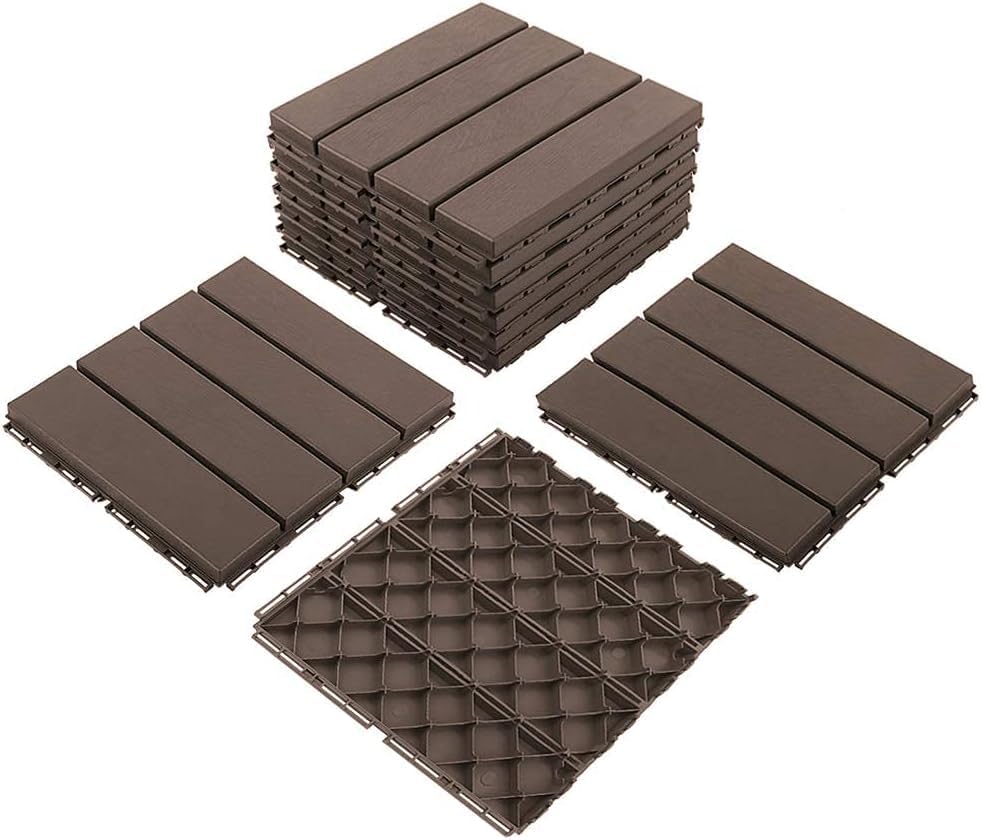 domi outdoor living Patio Deck Tiles, 12 x 12 inches Composite Interlocking by domioutdoorliving