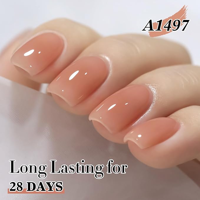 Double Rhythm 0.50 OZ Translucent Gel Polish Same Color Same Bottle Sheer Pastel Neutral Natural Milky 15 ML Jelly UV Nail Art DIY at Home (Light Orange Pink-A1497)