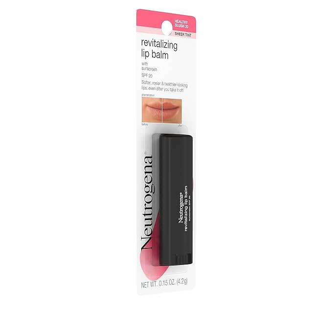 Neutrogena Revitalizing and Moisturizing Tinted Lip Balm with Sun Protective Broad Spectrum SPF 20 Sunscreen, Lip Soothing Balm with a Sheer Tint in Color Healthy Blush 20, .15 oz