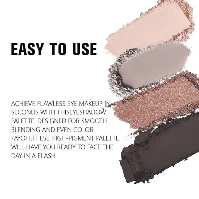 Kaely Powder Eyeshadow Quad, Smoky Black Gray Matte Glitter Eyeshadow Palette Makeup, Neutral Eye Shadow Palette for Older Women Pigmented Waterproof, sombras para ojos, Blendable, Cruelty-free, 07
