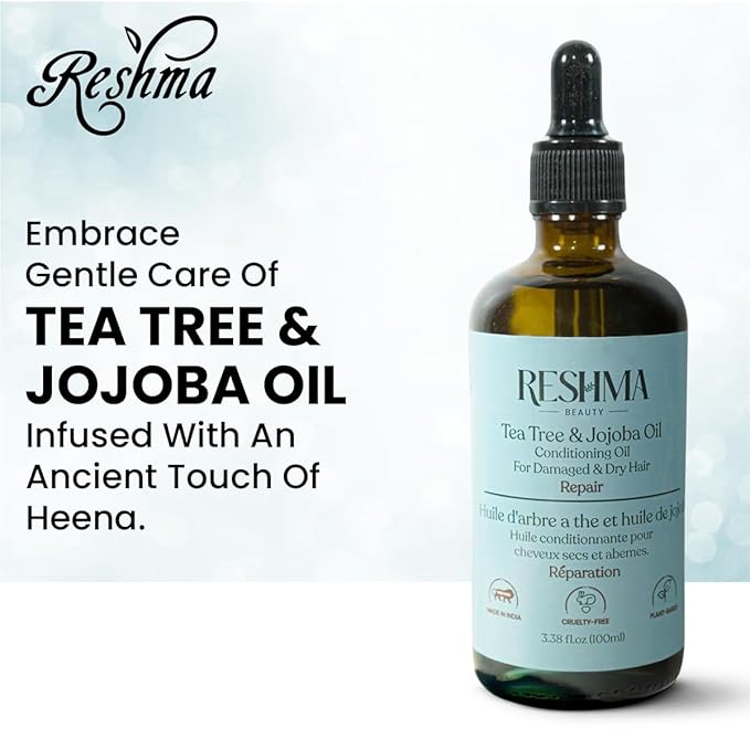 Reshma Beauty Tea Tree & Jojoba Oil – Henna Infused Conditioning Oil for Dry & Damaged Hair | Hydrates, Repairs & Strengthens