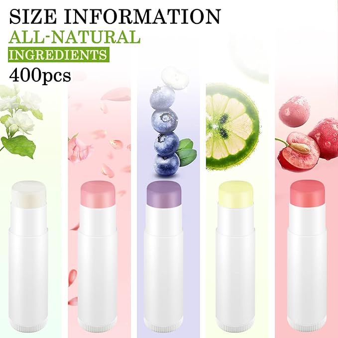 400 Count Lip Balm Bulk with Jasmine, Cherry, Lemon, Blueberry, Rose Flavors Lipstick Prevent Dryness and Chapping Natural Moisturizer For Dry Lips, Unlabeled Filled