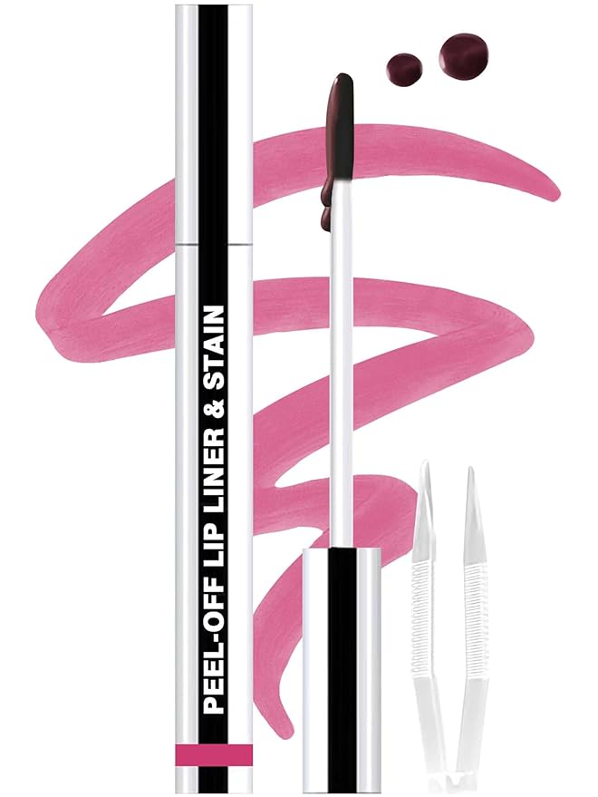 Lip Stain Peel Off Lip Liner Stain with Tweezer, Long Lasting Matte Lip Tint Tattoo, Highly Pigmented Color Lip Makeup, Waterproof Lipstick, Transfer-proof Lipstain for Women, Neon Rose