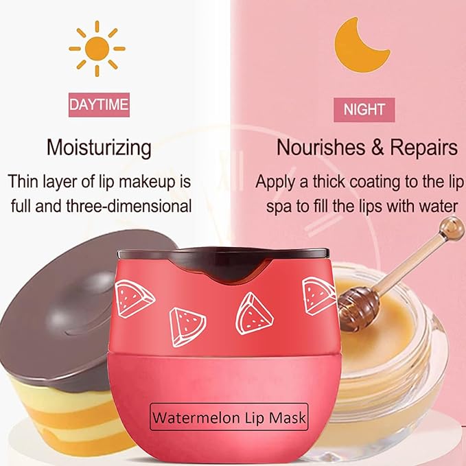 3 PCS Bee Lip Balm Lip Mask Honey Pot,Honey & Strawberry & Watermelon Lip Sleeping Mask,Moisturizing Lip Mask Overnight Prevention Dry and Cracked Lip Scrubs Exfoliator Lip Care