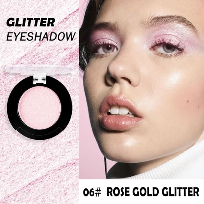 Monochrome Glitter Eyeshadow Makeup Palette, Highly Pigmented Rose Gold Eyeshadow Palette, Shimmer Pressed Powder Eye shadow Makeup, Single Vegan Eye Shadow, Daily Evening Women Girls Eyeshadow Gift6#