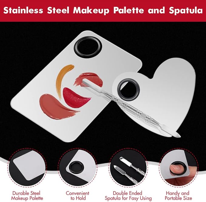 Makeup Palette Lipstick Applicator with Spatula Lip Gloss Brush Makeup Tool Set Suitable for Lipstick, Foundation and Other Cosmetic Color Mixing(Makeup Palette Set)