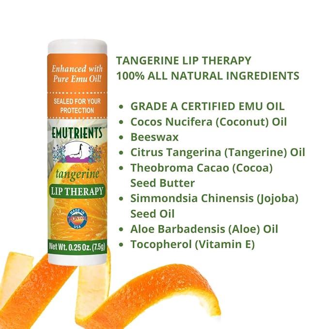 Montana Emu Ranch - Lip Therapy Lip Balm - 0.25 Ounce - Tangerine Flavor - Made with Pure Emu Oil