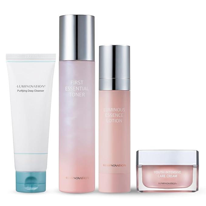 Mannatech | Luminovation K-Beauty System - 4-Step Korean Skincare Set: Purifying Deep Cleanser, First Essential Toner, Luminous Essence Lotion, and Youth Intensive Care Cream. K Skin Care Sets & Kits