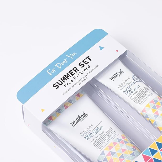 Summer Set with Ivory Foam Cleanser and Bakuchiol Daily Sun Moisturizer, Korean Skin Care, Firm and Soft Cream Foam, Sun Protection, Moisturizing, No White Cast, Quick Absorption, Gift Set