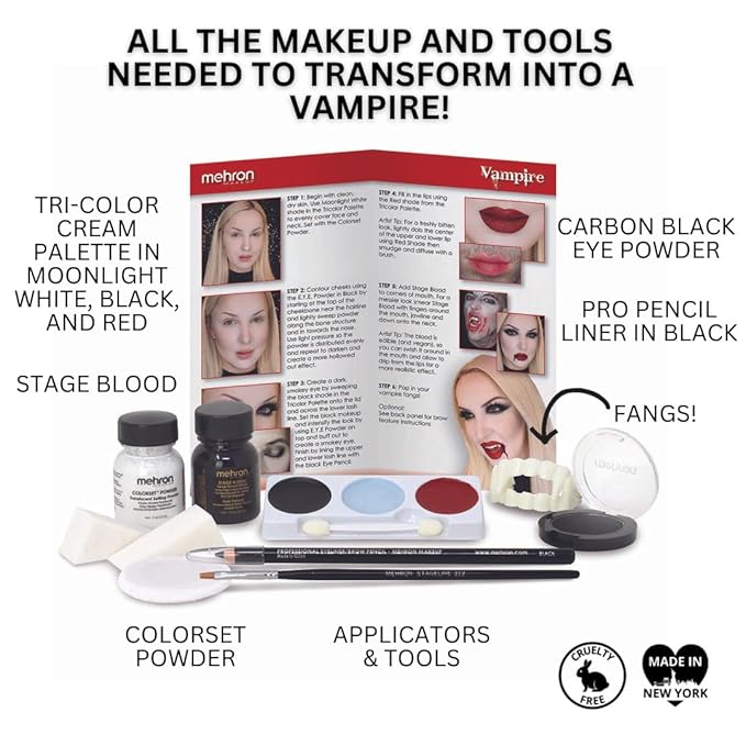 Mehron Makeup Premium Character Kits| Makeup Kits for Halloween & Cosplay| Made in the USA | Complete Makeup Kit | Includes all Makeup, Tools, & Instructions on How to Create the Look | (Vampire)