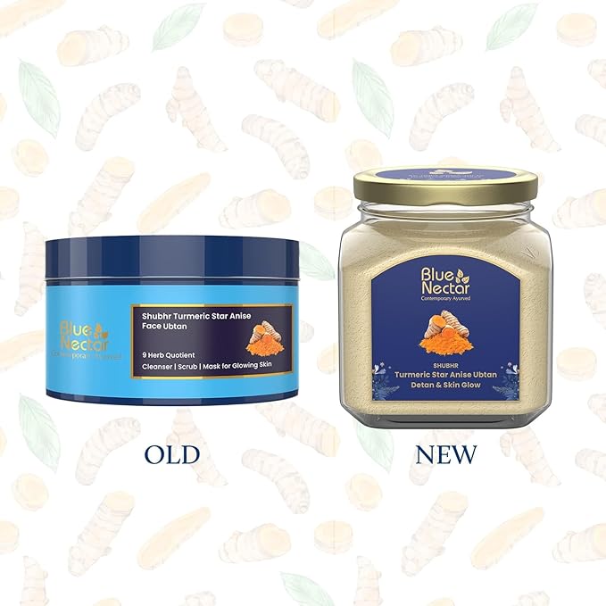 Blue Nectar Turmeric Ubtan Powder for Glowing Skin | Ayurvedic Ubtan Face Pack for Skin Brightening | Tan Removal Face Pack for Women & Men with Multani Mitti Powder | (3.5 Oz, 9 Herbs)