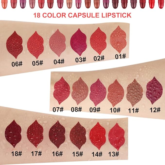 evpct 18 Pcs Capsule Pills Lipstick Mini Matte Lipstick Set for Women Long Lasting labiales mate 24 horas originales Deep Red 24 Hours Waterproof Stay on Lip liner Set Sampler