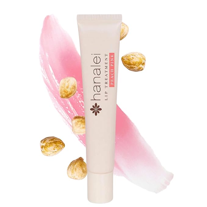 Hanalei Lip Treatment for Dry, Chapped Lips – Intensive Overnight Moisturizer with Kukui Oil, Shea Butter & Grapeseed Oil – Hydrating Balm for Healing Cracks – Peach Pink Tint, 15g – Cruelty-Free
