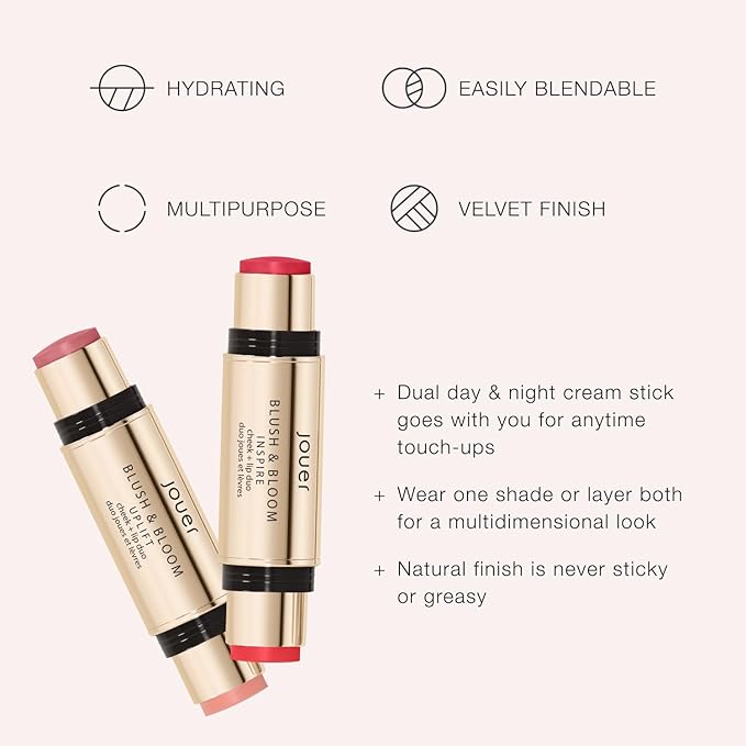 Jouer Blush & Bloom Cheek + Lip Duo - Hydrating Cream Blush Stick for Lip and Cheek Tint - Moisturizing Rose Hip and Squalane Oil Formula, Uplift