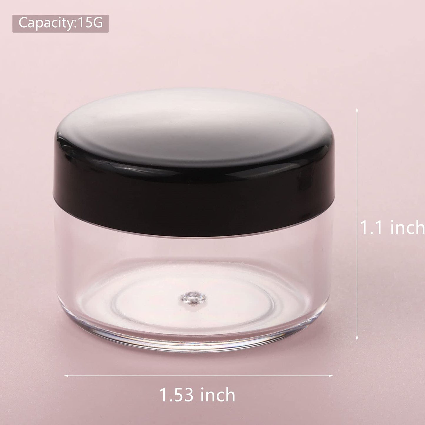 Refillable Cosmetic Sample Jars - 100 Pack 15g (0.5oz) Black Small Travel Containers with Lids + 10 Mini Makeup Spatulas - BPA Free