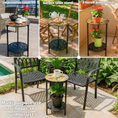 2-Tier Metal Round Side Table Black Accent Coffee Tables Small Space Corner - Image 6