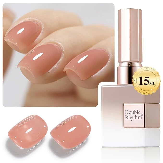 Double Rhythm 0.50 OZ Translucent Gel Polish Same Color Same Bottle Sheer Pastel Neutral Natural Milky 15 ML Jelly UV Nail Art DIY at Home (Light Orange Pink-A1497)