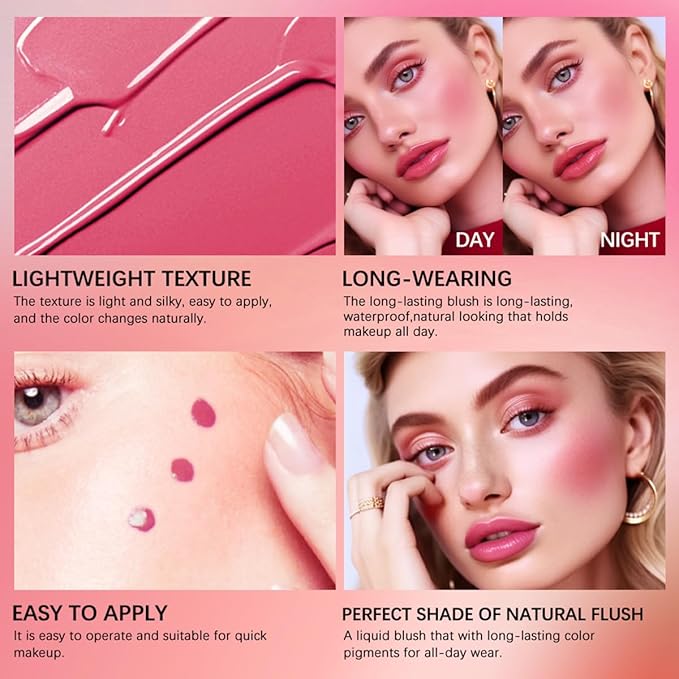 Liquid Blush for Cheeks Makeup Face Blush, Weightless Cream Formula, Smudge Proof Long-Wearing Pigmented Blush, Natural Look Makeup Face Blushes, Shimmer Finish, Dainty - 06# Vibrant orange