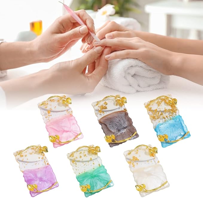 Resin Nail Art Palette, Nail Art Painting Palettes with Nail Palette Stirring Rod Gold Edge Nail Holder Nail Art Display Board Fashion Delicate Nail Tool Accessories, Type 1