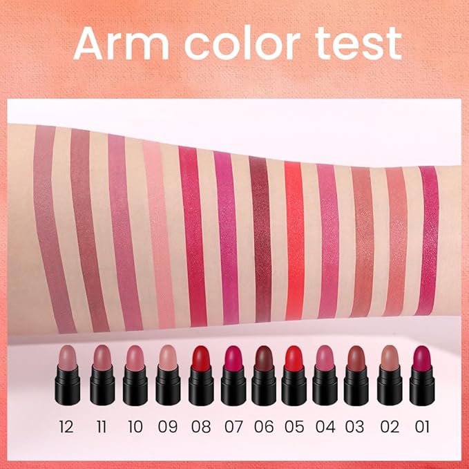 evpct 12Pcs Mini Pills Lipstick Capsule Set for Women Waterproof Long Lasting, Dark Ruby Plum Rose Red Nude Pink Mauve Taupe Brown Matte Small Magic Permanent 24 Hour Lipstick Bulk Samples 01