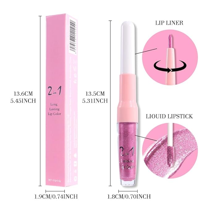 evpct Light Rose Pink Metallic Glitter Lip Liner and Lipstick Combo Lip Gloss Stain Set Makeup for Women Long Lasting Waterproof 24, Pink Metallic Shimmer Frosted Iridescent Shiny Liquid Lipstick 10