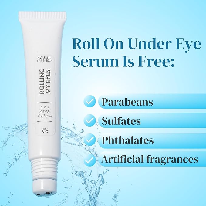 Miss Spa Eye Serum 5-in-1 Roll On Under Eye Cream, Helps De-puff and Brighten Under and Around Eyes, Anti-Aging Under Eye Roller Helps with Fine Lines and Dark Circles, Vitamin B3, Eye Bag Remover