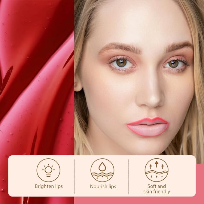 Peel Off Matte Liquid Lip Gloss Stain-Lip Liner with Tweezer, Pinkish Red Peel Off Lip Stain, Long Lasting & Waterproof Lipstick Tattoo, Transfer-Proof Lip Gloss for All Skin Types (06#, 1Pcs)