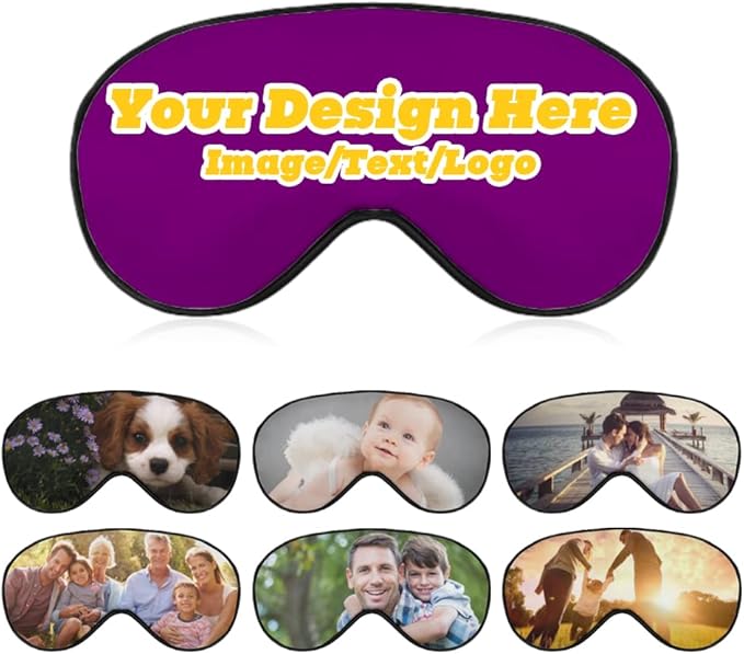 Customize Eye Mask Personalized Sleep Mask Upload Your Image Text Logo Custom Eye Cover with Adjustable Strap for Men Women Friends Brothers and Sisters, Purple, 8.1"x4.1"