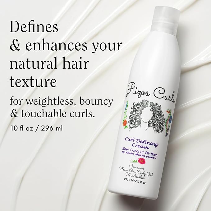 Rizos Curls Travel Curl Defining Cream, Enhance Waves, Curls & Coils, Soft Hold for Weightless Volume, Moisturizing for Frizz-Free Shine with Aloe Vera, Coconut Oil & Shea Butter, 2.5 oz
