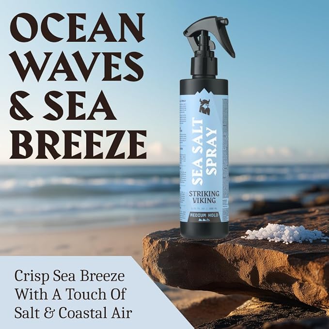 Striking Viking Sea Salt Spray for Men - Medium Hold - 6.76 Fl Oz (200ml) Blue Ocean Scent - Texturizing, Volumizing & Curl Enhancing - Beachy Texture Salt Spray for Hair
