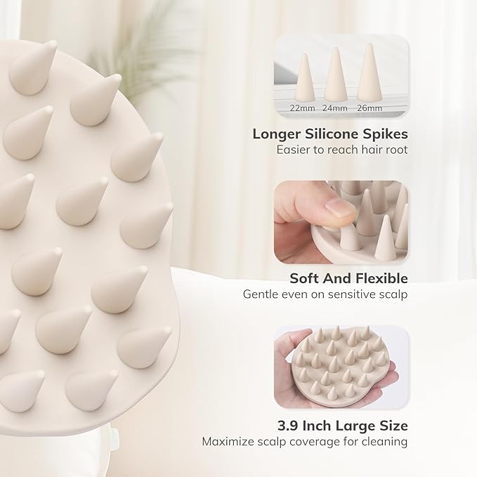 Sndyi Silicone Scalp Massager Hair Growth, Scalp Scrubber with Soft Silicone Bristles, Scalp Exfoliator for Dandruff Removal, Large Size Shampoo Brush, Wet Dry Scalp Brush for Long Thick Curly Hair