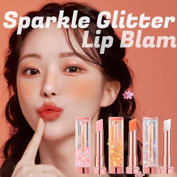 [SET] CORINGCO Sparkle Cute Color Changing Lip Balm｜ Colored Lip Cream Lip Gloss, Glitter Lip Care Lip Pack Birthday Gift Glitter Gift Sequin Shiny Spangle Lipbalm (#02 Fairy Forest)