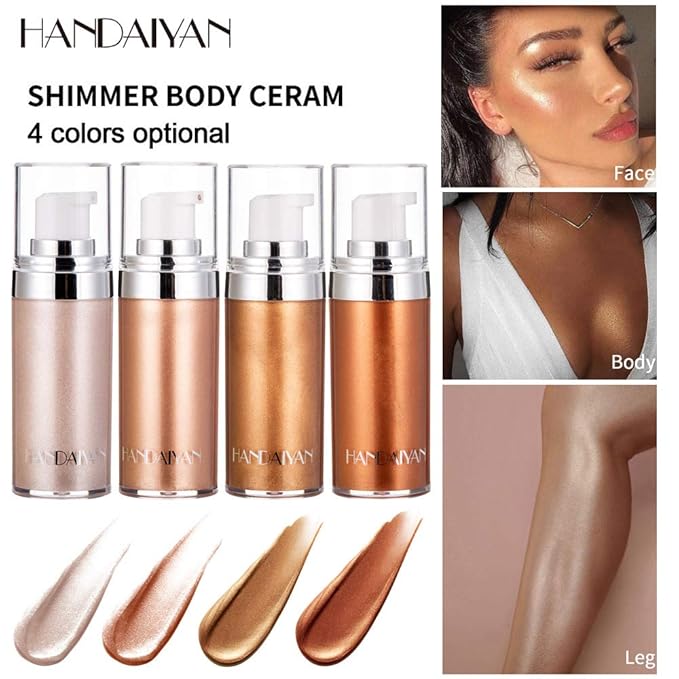 Body Face Luminizer Highlighter Cream Spray Liquid Bronzer Illuminator Glow Glistening Makeup Foundation (#4 Golden Brown)